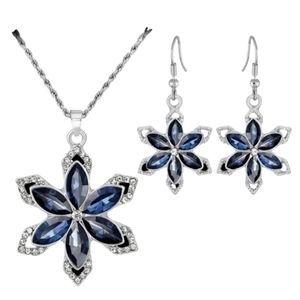 Snowflake Earrings Necklace Set Blue Silver New